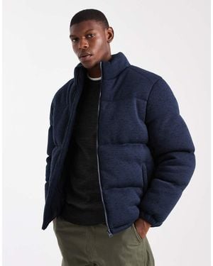 Brave Soul Funnel Neck Zip Up Puffer - Blue