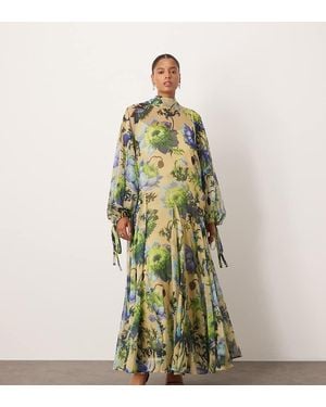 ARRANGE Vestido Largo De Corte Trapecio Con Estampado Floral Llamativo Y Cuello Alto De Curve - Verde