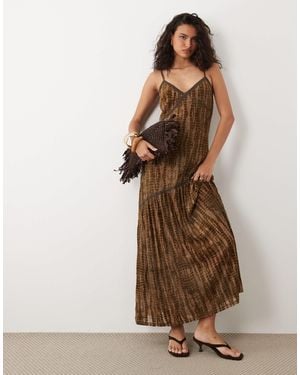 Vila Jacquard Cami Maxi Dress With Trim Details - Brown
