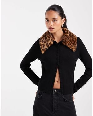 ASOS Faux Fur Collar Cardigan - Black