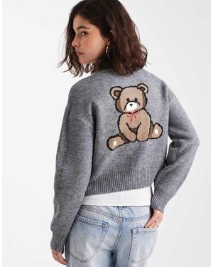 ONLY Cárdigan Con Bordado De Oso De Punto De - Gris