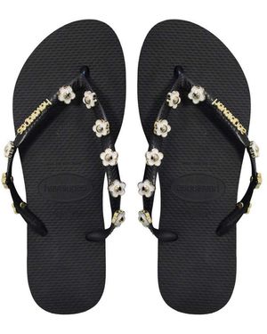 Havaianas Floral Embellished Flip Flops - Black