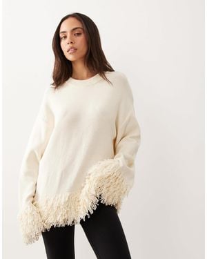 Gina Tricot Strickpullover mit fransen - Natur