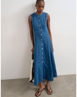 TOPSHOP Denim Godet Seam Maxi Dress - Blue