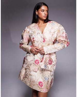 ASOS Curve Co-ord Jacquard Extreme Shoulder Cinched Blazer - Multicolor