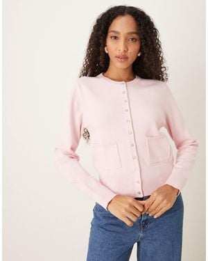 Nobody's Child Crew Neck Micro Knitted Cardigan - Pink