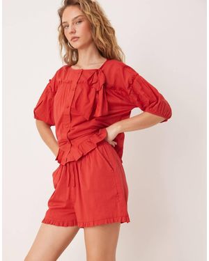 Neon Rose Ruffle Edge Shorts - Red