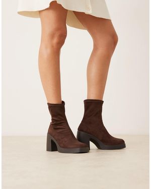 Asos Design Wide Fit Asos Edison Wide Fit Edison Square Toe Chunky Heeled Sock Boots - Natural