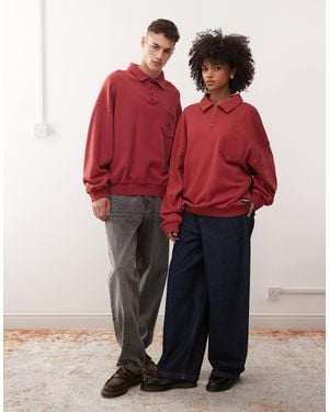 Collusion Unisex Boxy Polo Sweatshirt - Red