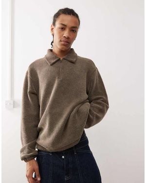 Weekday Trevor Fleece Half Zip Sweatshirt With Collar - Brown
