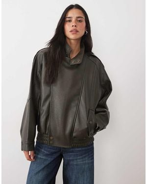 Abercrombie & Fitch Cazadora Bomber Extragrande De Piel Sintética En-Verde - Marrón