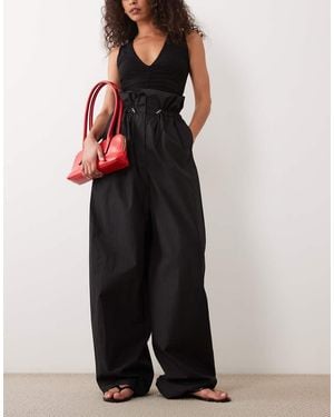 ARKET High Paper Bag Waist Cotton Trousers - Black