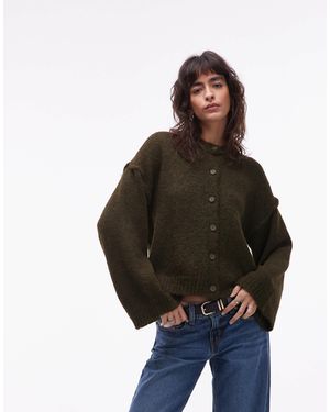 ASOS Knitted Cardigan With Wool And Exposed Seams - Green