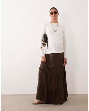 Mama.licious Mamalicious Maternity Drawstring Waist Tiered Boho Maxi Skirt - White