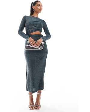 AX Paris Vestito Midi Fasciante Smeraldo Arricciato A Maniche Lunghe Con Cut-Out - Blu