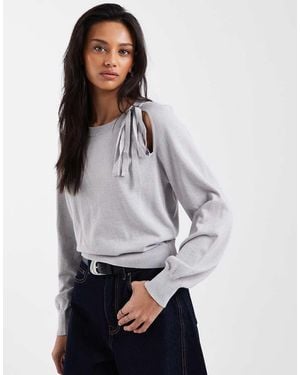 Mango Top Con Detalle De Lazada De Punto 100% De Algodón De Teen - Gris