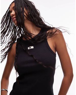 laagam Embroidered Logo Tank Top - Black