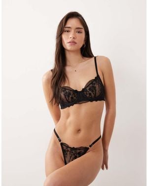 KAT THE LABEL Sofia Embroidered Underwired Bra - Black