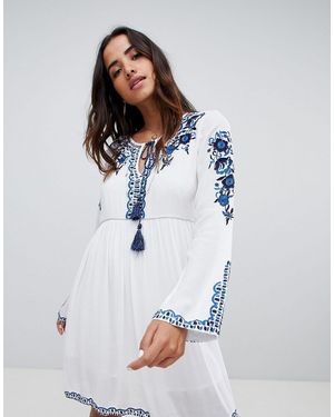 Raga Robe tunique brodée style méditerranéen - Bleu