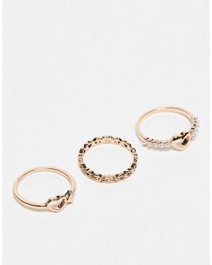 ASOS Pack Of 3 Rings With Heart Details - Natural