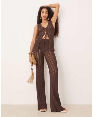 Mango Crochet Straight Leg Trousers Co-ord - Natural