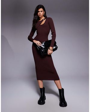 River Island – gestricktes midikleid - Braun