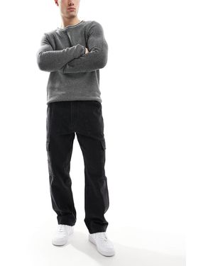 Pull&Bear Straight Fit Contrast Stitch Cargo Jeans - Grey