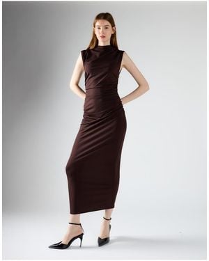 Glamorous High-Neck Bodycon Midi Dress - Brown