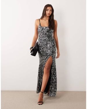 ASOS Two Tone Sequin Maxi Dress With Square Neck Detail - Metallic