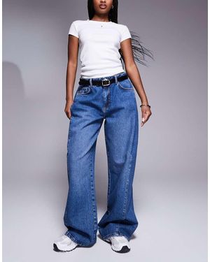 The Couture Club Adjustable Pleat Detail Wide Leg Jeans - Blue