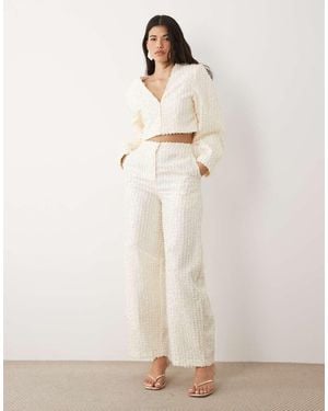 ASOS Boucle Barrel Leg Trousers - Natural