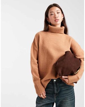 Miss Selfridge Oversized Roll Neck Split Hem Jumper - Natural