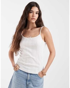 Pieces Lace Trim Pointelle Cami Top - White
