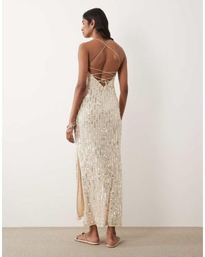 Miss Selfridge Pearl And Sequin Embellished Midi Dress - Natural