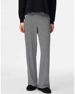 Pieces Wide-leg Striped Trousers - Black