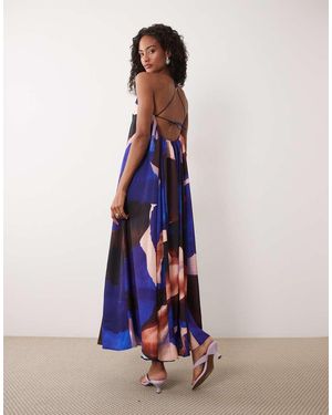 ASOS Trapeze Scoop Neck Full Hem Maxi Dress With Bead Detail Back - Blue