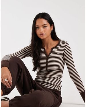 Hollister Long Sleeve Button Up Henley Top - White