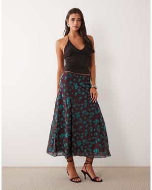 ASOS Midirock aus beflocktem mesh mit blumenmuster - Mehrfarbig