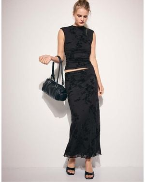 Stradivarius Rechte Midi-Rok Van Tule - Zwart