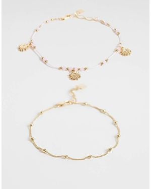 ASOS Pack Of 2 Beaded Anklets With Sun Charms - White