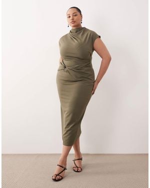 ASOS Cap Sleeve Wrap Trim Midi Dress - Natural