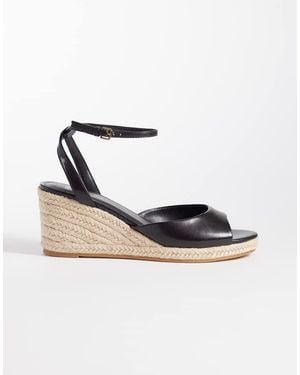 Mango Faux Leather Heeled Peep Toe Wedges - White