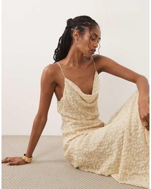 Mango Textured Cowl Neck Maxi Dress - Natural