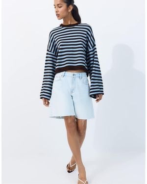 Stradivarius Trui Van Gebreid Materiaal Met Wijde Mouwen En Cropped Lengte - Blauw