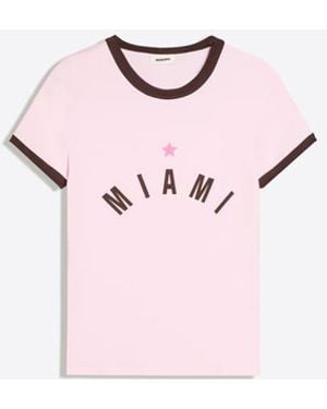 Bershka Contrast Print Fitted T-shirt - Pink