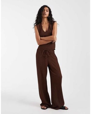 Vero Moda Tie Waist Textured Wide Leg Trouser Co-ord - Brown