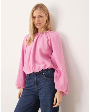 Y.A.S Blouson Volume Sleeve Woven Top - Pink