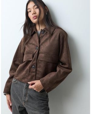 JJXX Faux Suede Jacket With Pocket Detail - Brown