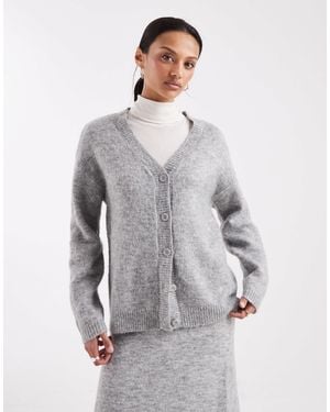 Pieces Gilet d'ensemble ample à col v en maille duveteuse - moyen chiné - Gris