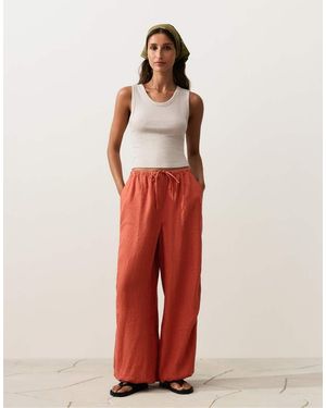 Oysho 100% Linen Cargo Bloomer Trousers - Red